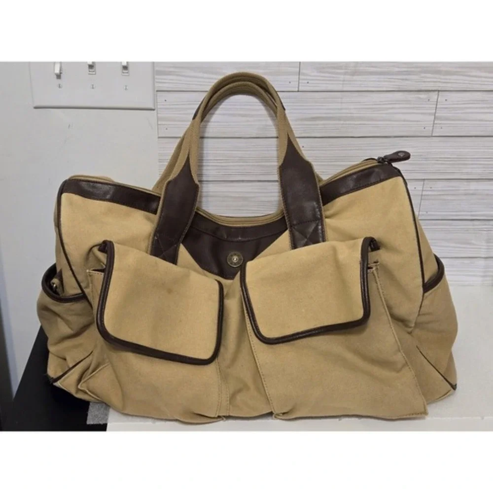 ZEP-PRO Khaki Brown Tan Canvas Leathrr Concho Travel Duffel Bag 15